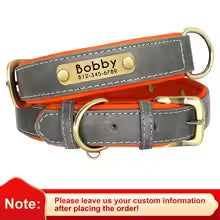 Personalized Leather Dog Collar Leash / Free Custom Pet ID Necklace for Small Large Dogs Pug