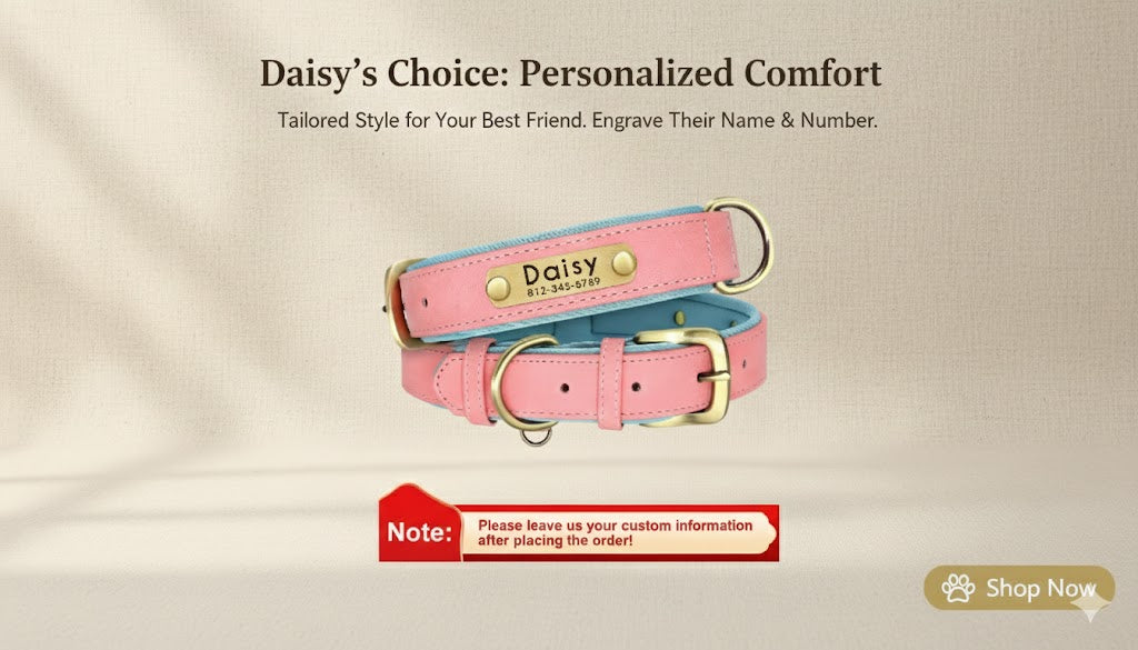 Personalized Leather Dog Collar Leash / Free Custom Pet ID Necklace for Small Large Dogs Pug
