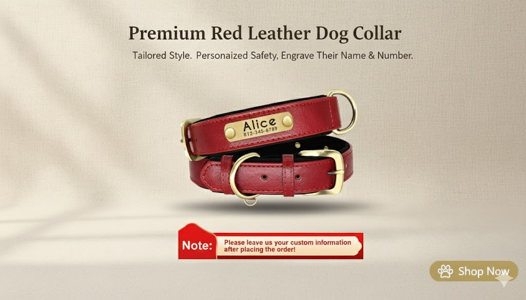 Personalized Leather Dog Collar Leash / Free Custom Pet ID Necklace for Small Large Dogs Pug