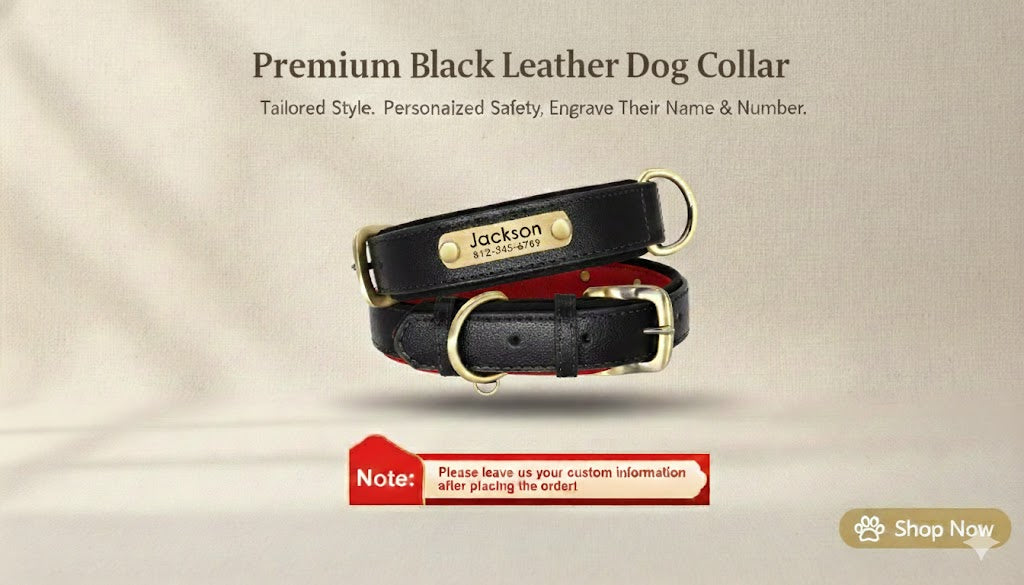 Personalized Leather Dog Collar Leash / Free Custom Pet ID Necklace for Small Large Dogs Pug