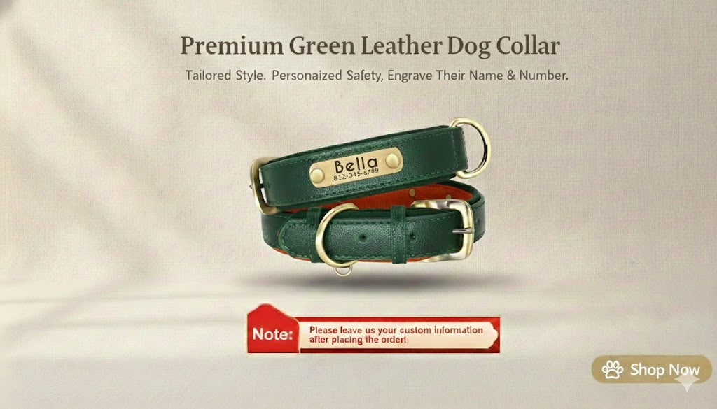 Personalized Leather Dog Collar Leash / Free Custom Pet ID Necklace for Small Large Dogs Pug