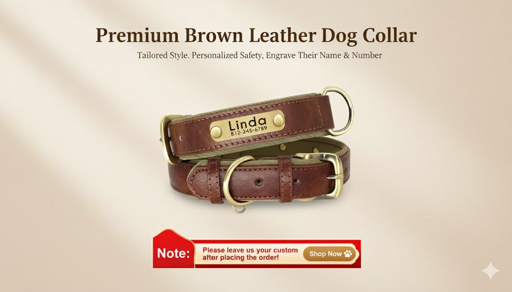 Personalized Leather Dog Collar Leash / Free Custom Pet ID Necklace for Small Large Dogs Pug